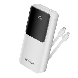 Vention Powerbank 20000mAh 22.5W Carga Rápida Blanca con Cable USB-C y Lightning FHPW0